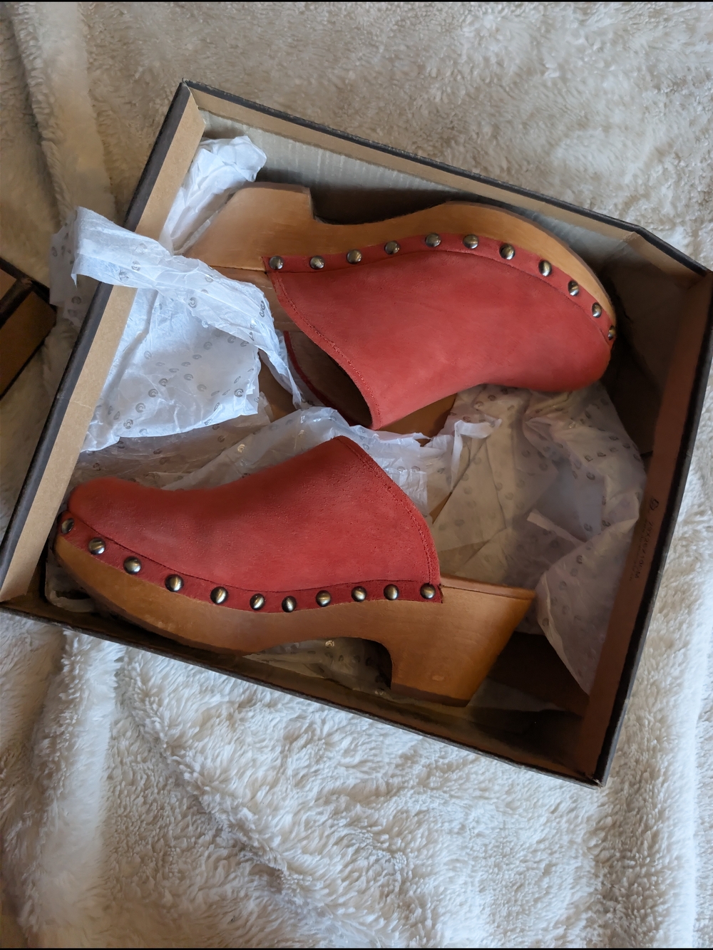 Corso Como Rafe Red Brick Suede Studded Wood Platform Clogs 7M